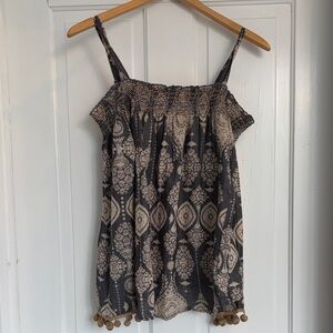 RAGA Black & Cream Boho Pom-Pom Sleeve Camisole Size Small